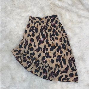 Leopard Print Asymmetrical Ruffle Skirt